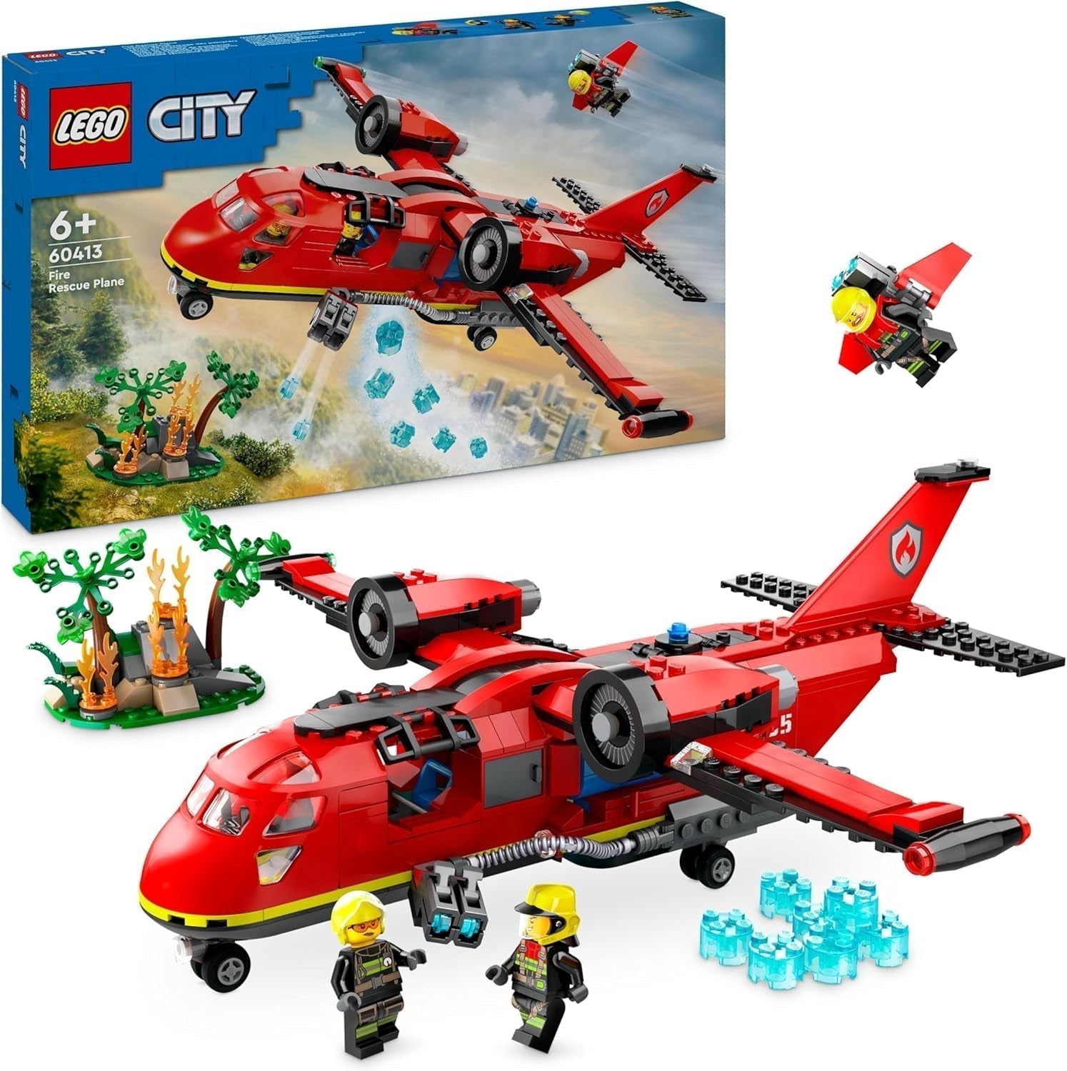 LEGO City Firefighting Plane, Set de pompieri cu avion jucărie pentru copii, set de construcție cu 3 figuri de pompieri și decor de incendiu, idee excelentă de cadou pentru băieți și fete de la 6 ani 60413 Seturi de constructie Besuche den LEGO-Store Singur