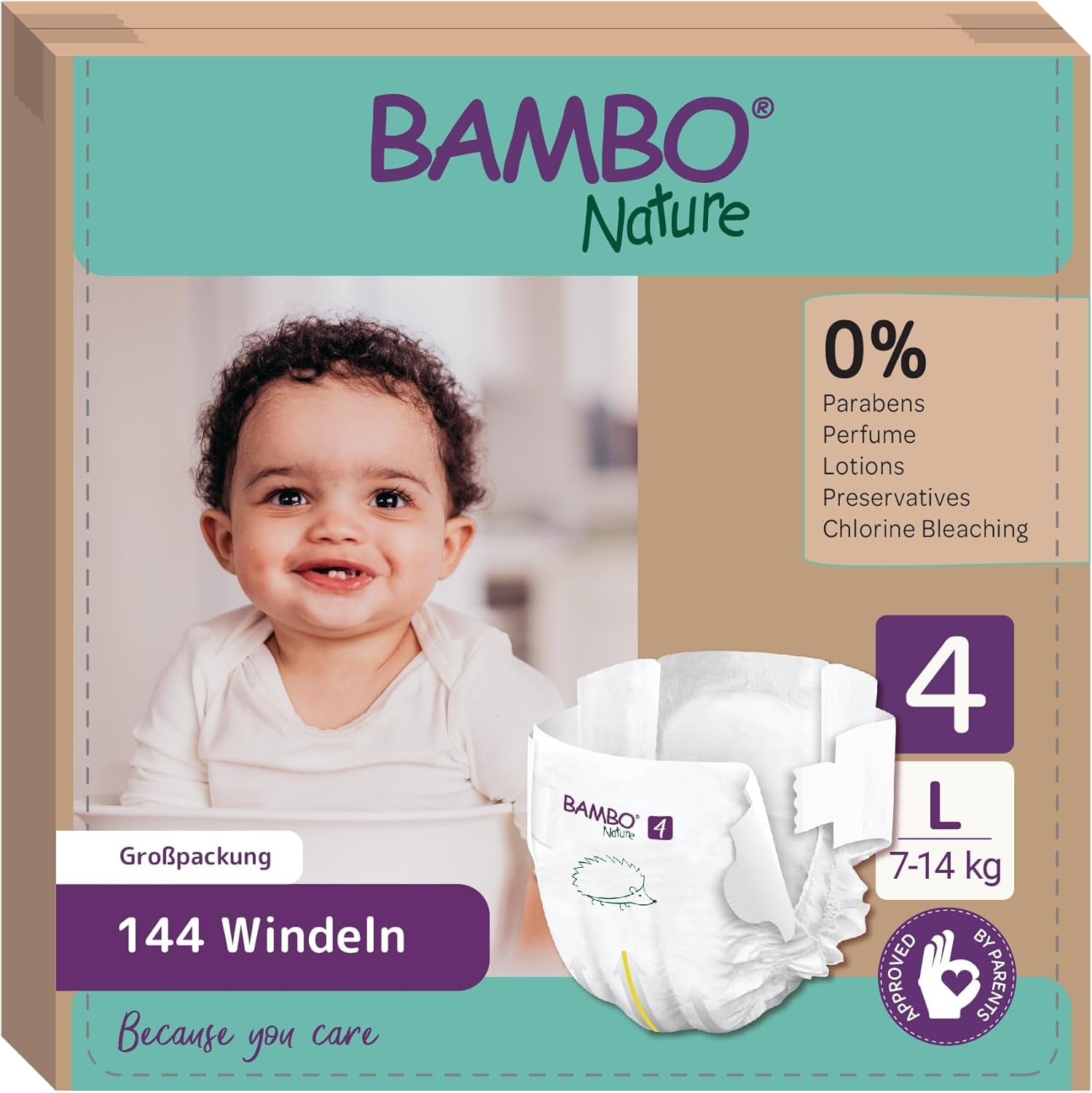 Scutece Bambo Nature pentru bebeluși, mărimea 1 (2-4 kg), cutie lunară de 132 bucăți | Scutece premium cu protecție îmbunătățită împotriva scurgerilor | Confort și libertate supreme pentru nou-născuți | Scutece testate dermatologic