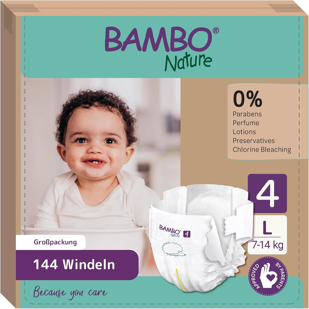 Scutece Bambo Nature pentru bebeluși, mărimea 1 (2-4 kg), cutie lunară de 132 bucăți | Scutece premium cu protecție îmbunătățită împotriva scurgerilor | Confort și libertate supreme pentru nou-născuți | Scutece testate dermatologic