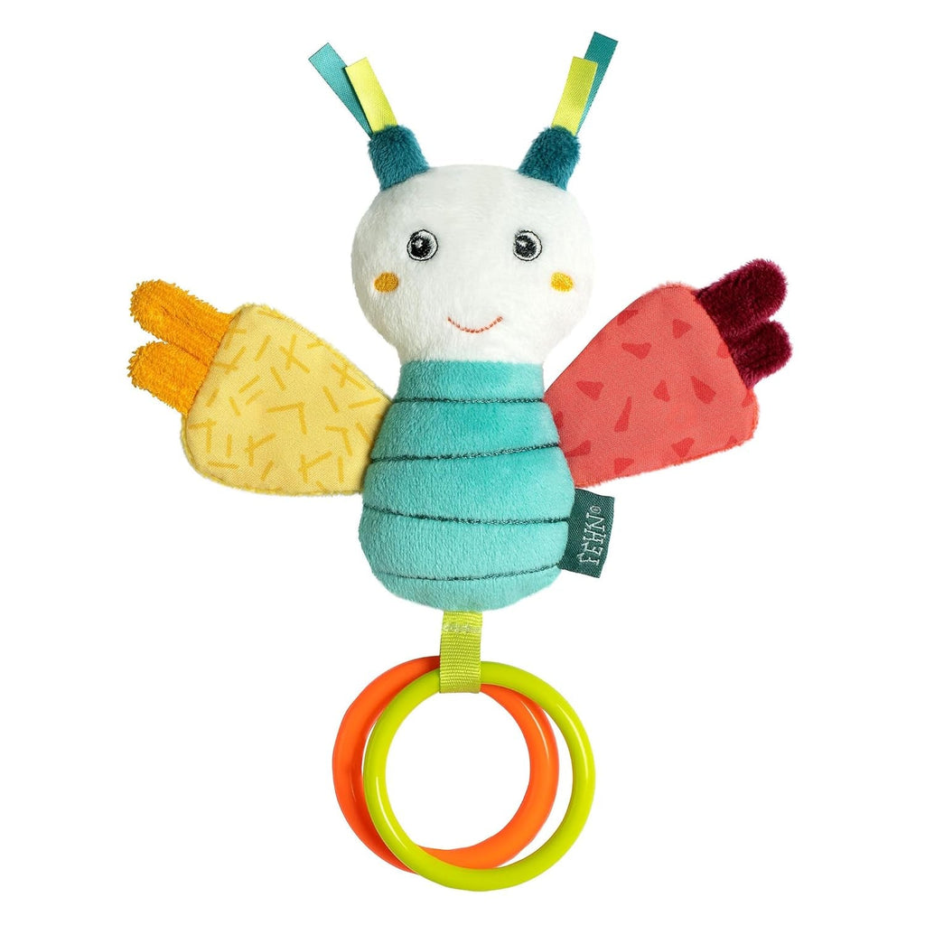 Fehn 055283 Jucărie de prindere câine cu teether COLOR Friends - Jucărie pentru copii cu clopoțel, squeaker și teether moale pentru bebeluși și copii mici de la 0+ luni - Dimensiune: 16 cm Jucarii Bebe Naty Shop Fluture