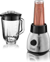 Russell Hobbs Standmixer 2-In-1 [1,5L Glasbehälter Mixer & 0,6L Mini Smoothie Maker -To-Go-Trinkflasche Inkl. Deckel] Spülmaschinenfest, Impuls-/Ice-Crush Funktion, Becher BPA Frei, Edelstahl 23821-56 Bucatarie Naty Shop