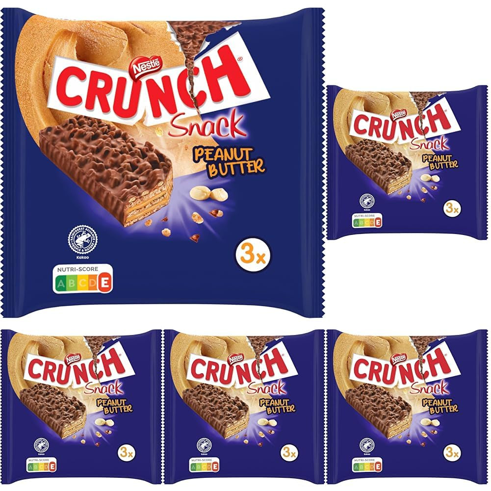 Batoane Nestlé cu unt de arahide, baton crocant de ciocolată cu unt de arahide și cereale, pachet de 5 (3 x 31g fiecare)