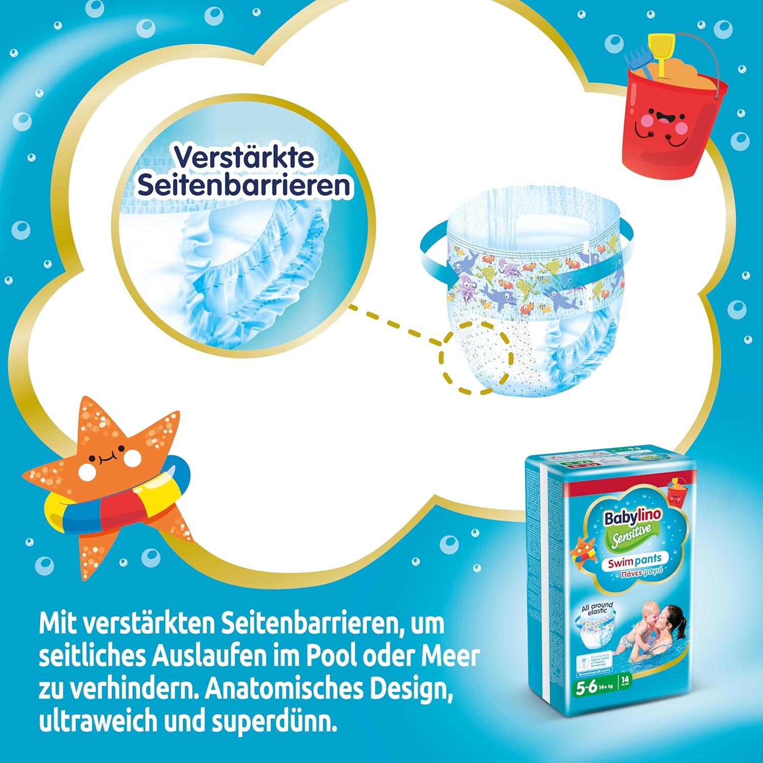 Scutece Sensitive Swim Pants, pentru mare și piscină, mărimea 5-6 (peste 14 kg), 84 bucăți