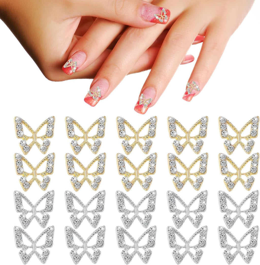 20 bucăți de pandantive pentru unghii cu fluturi cu sclipici, pietre decorative pentru unghii, pietre pentru unghii, nail art cu fluturi, strasuri, pandantive pentru unghii de Ziua Îndrăgostiților, decorare DIY pentru huse de telefon mobil