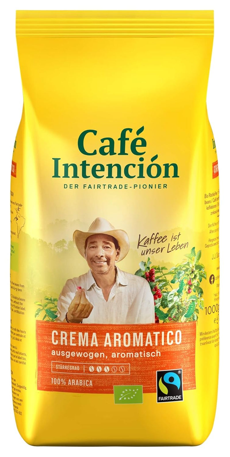 2x Fairtrade JJDarboven - Café Intención Aromatico Café Crema, cafea organică, boabe întregi - 1000g