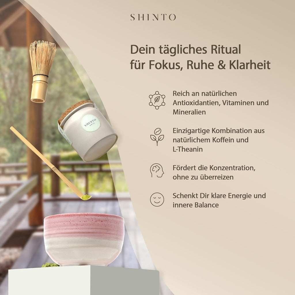 Shinto - Ceai Matcha organic „Gold” - Pulbere de ceai verde de calitate ceremonială - Certificat JAS &amp; EU BIO - Umbrit &amp; Cules manual - Import direct din Uji, Japonia - 30 g