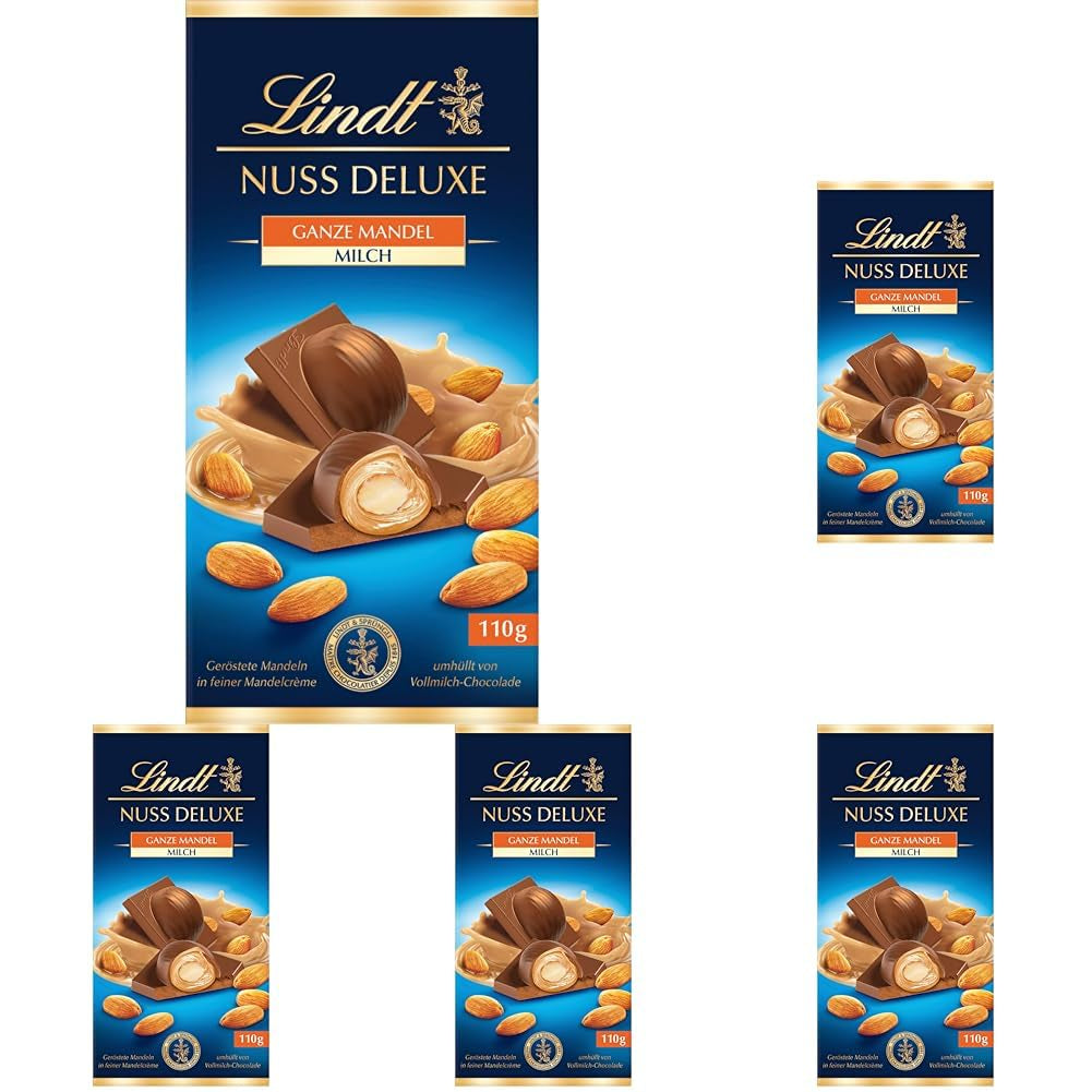 Lindt Chocolate | NUT DELUXE Baton de ciocolată cu lapte și migdale | 110g | Ciocolată cu lapte cu migdale prăjite într-o cremă fină de migdale | Baton de ciocolată