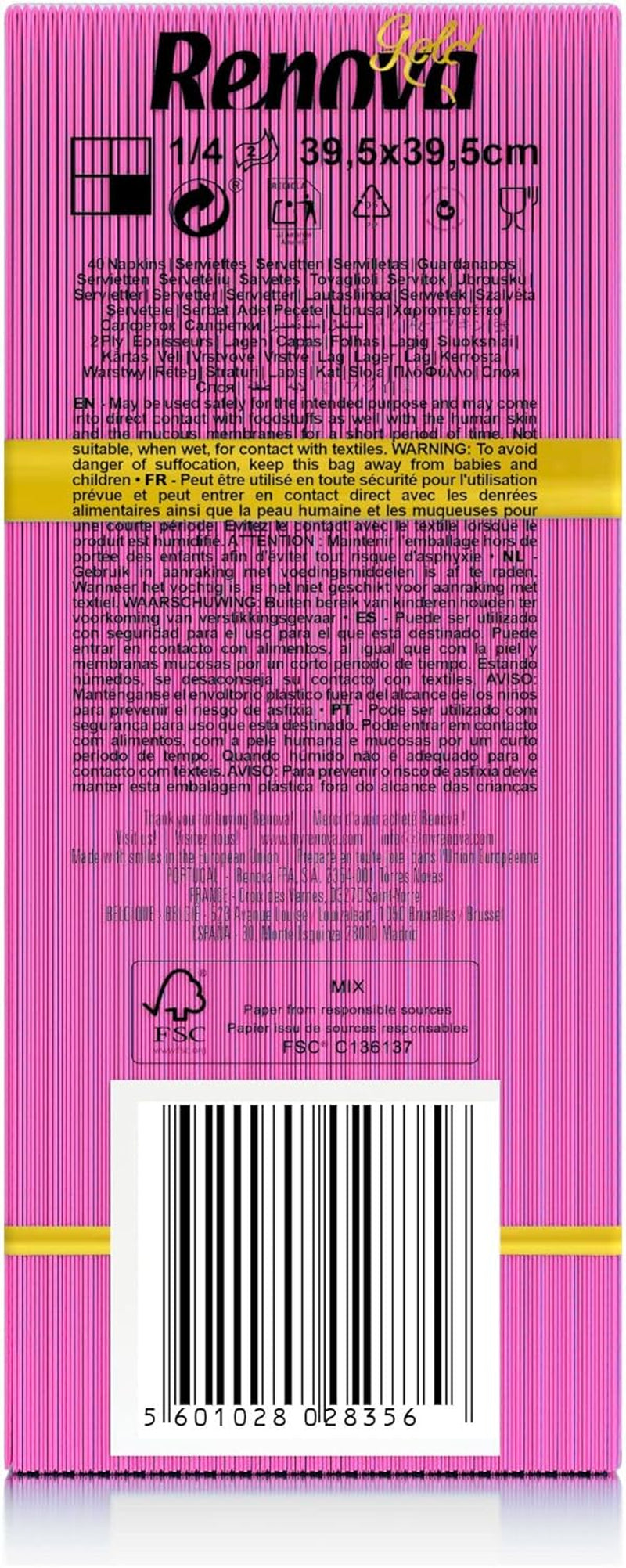 Șervețele de hârtie Renova, fucsia, 40 șervețele, mari, 2 straturi