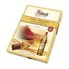 Praline RCP Asbach delicate în sticle cu crustă – 1 x 310 g – Ciocolată neagră cu umplutură Asbach
