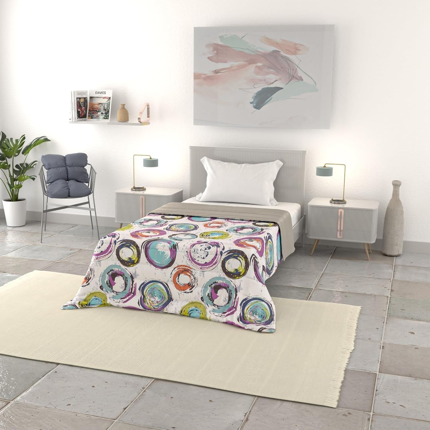 Cuvertură de vară Basic, microfibră, dungi de blugi, 200X240Cm Plapumi si pilote Naty Shop Cerchiastratti 200X240Cm