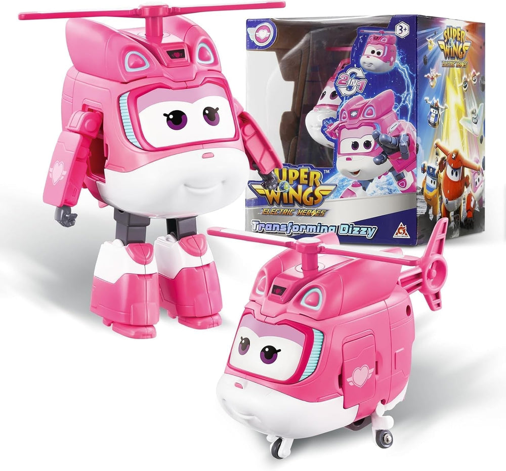 Super Wings Transformation Plane Supercharged Traver, Aprox. 12.7 Cm Figură mare de joacă pentru copii, avion de jucărie și figură de robot pentru băieți și fete de peste 3 ani, argintiu Action figures Naty Shop Amețit
