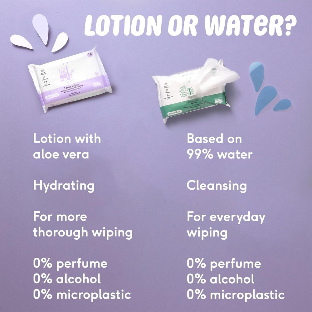 Șervețele umede pentru bebeluși Naïf fără plastic, 54 bucăți (1 pachet x 54 bucăți) - Pentru fundulețul, corpul și fața bebelușului - Ingrediente naturale