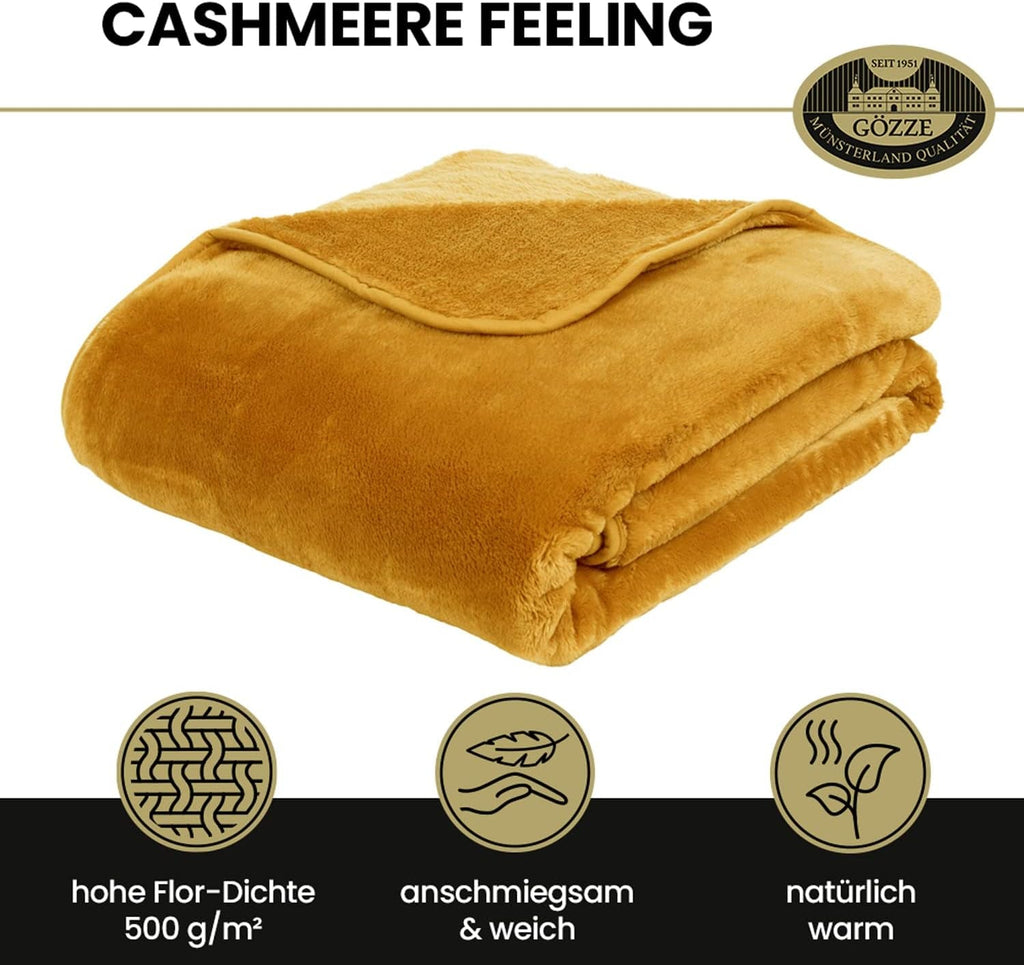 Gözze - Pătură confortabilă Premium Cashmere-Feeling, 500 G/M², 180 X 220 Cm - muștar Paturi si Cuverturi Besuche den GÃ¶zze-Store
