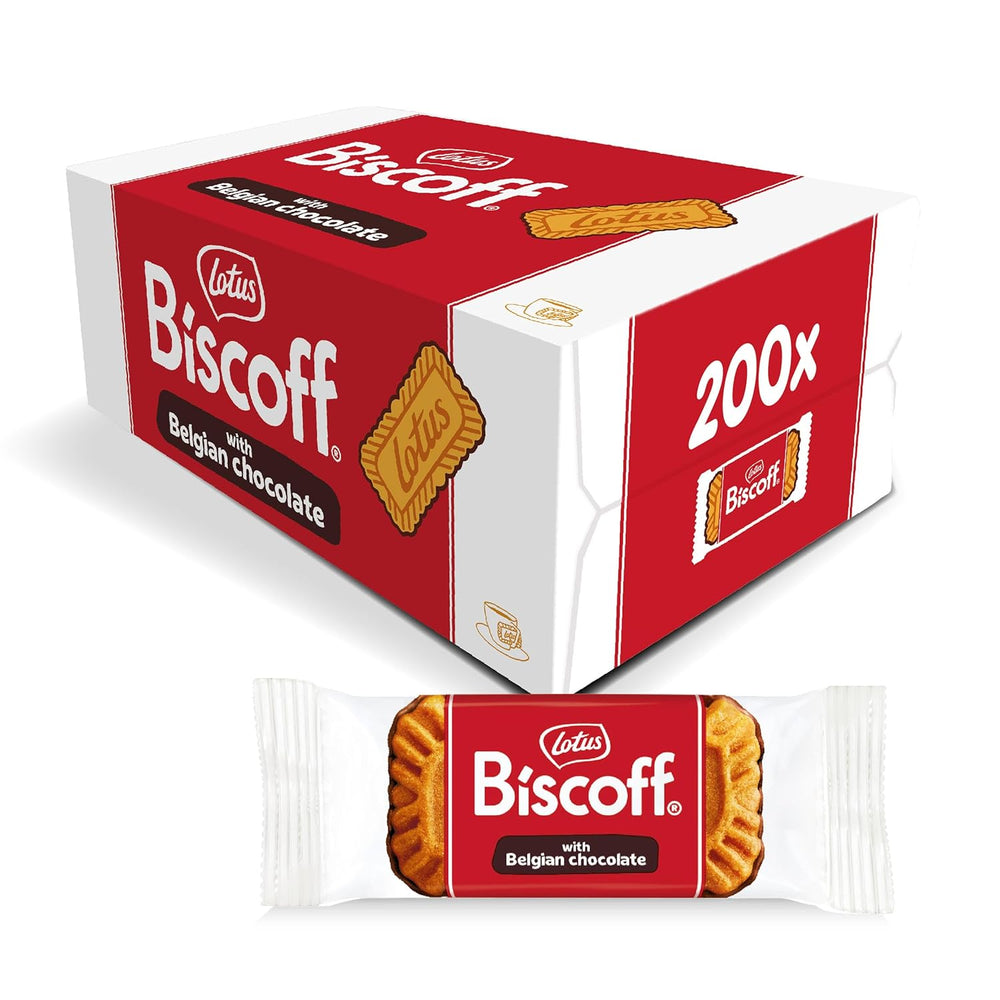 Lotus Biscoff | Biscuite caramelizate cu glazură de ciocolată | 200 de biscuiți ambalați individual | Doar ingrediente naturale | Fără coloranți sau arome artificiale | 200 x 1 | 1,47 kg
