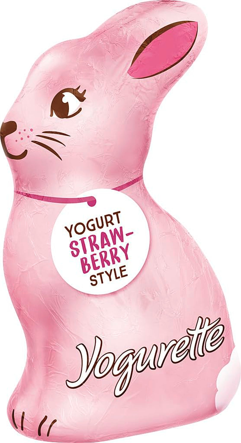 Iepuraș de Paște cu iaurt 75g – Iepuraș de ciocolată pentru Paște – Ciocolată albă cu iaurt și chipsuri fructate de căpșuni – Iepuraș de ciocolată pentru Paște și coș de Paște – Cadou de ciocolată – Cadou de Paște