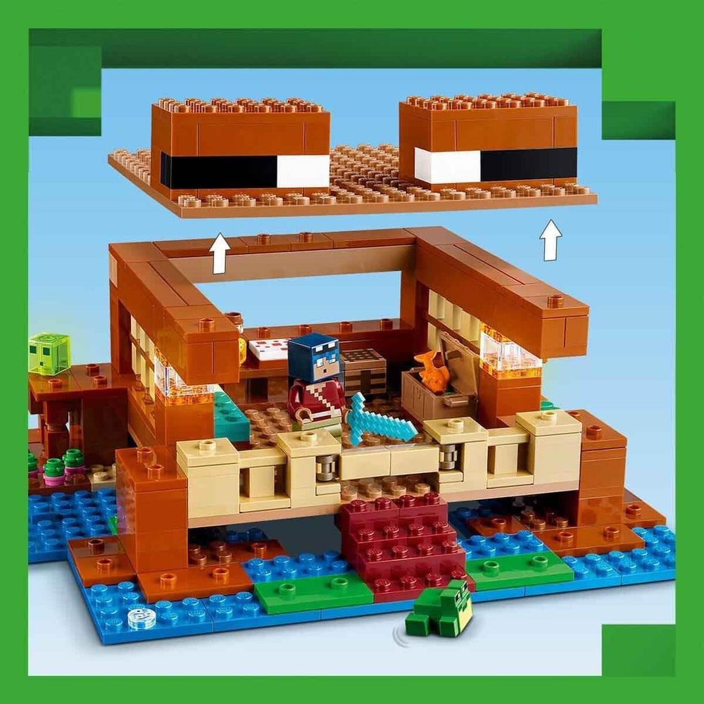 LEGO Minecraft The Frog House, casă de jucărie cu figuri, inclusiv zombie, slime și om înecat, plus accesorii precum barcă de jucărie și banc de lucru, cadou pentru băieți și fete de la 8 ani 21256 Seturi de constructie Besuche den LEGO-Store