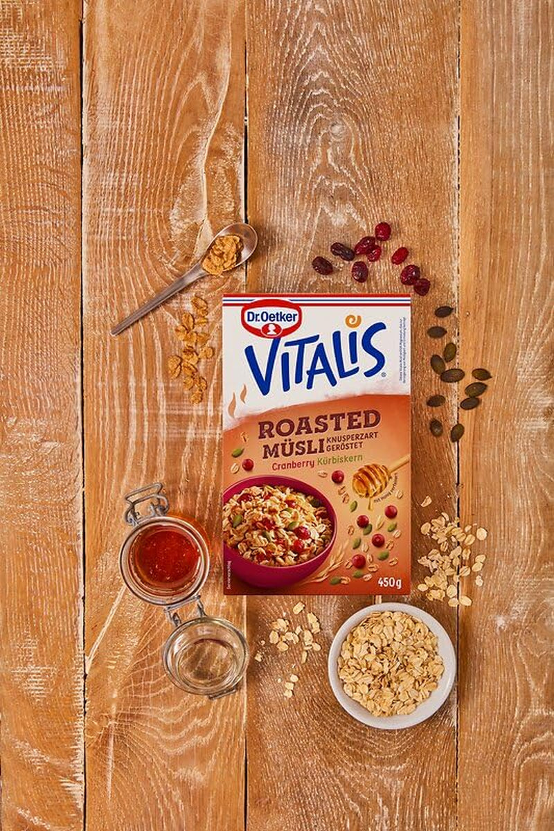 Dr. Oetker Vitalis Muesli prăjit cu merișoare și semințe de dovleac: Muesli prăjit cu merișoare uscate, pachet de 8 (8 x 501g)