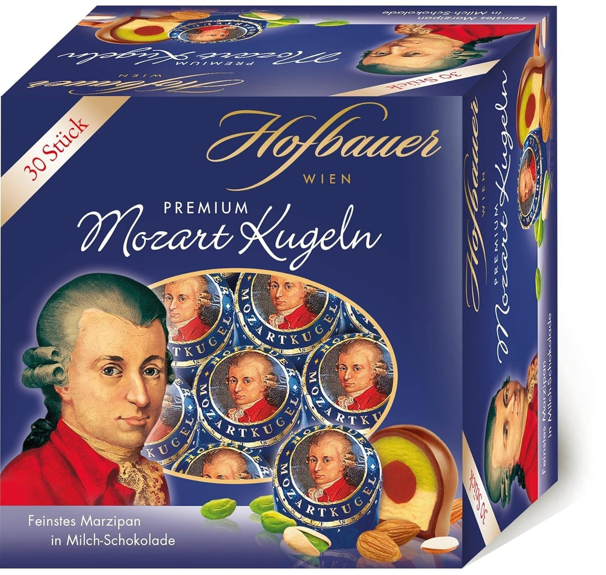 Hofbauer Vienna Mozart Balls, Cutie de ciocolata cu lapte 600 grame (30 buc.) Naty Shop Cutie 30 bucati