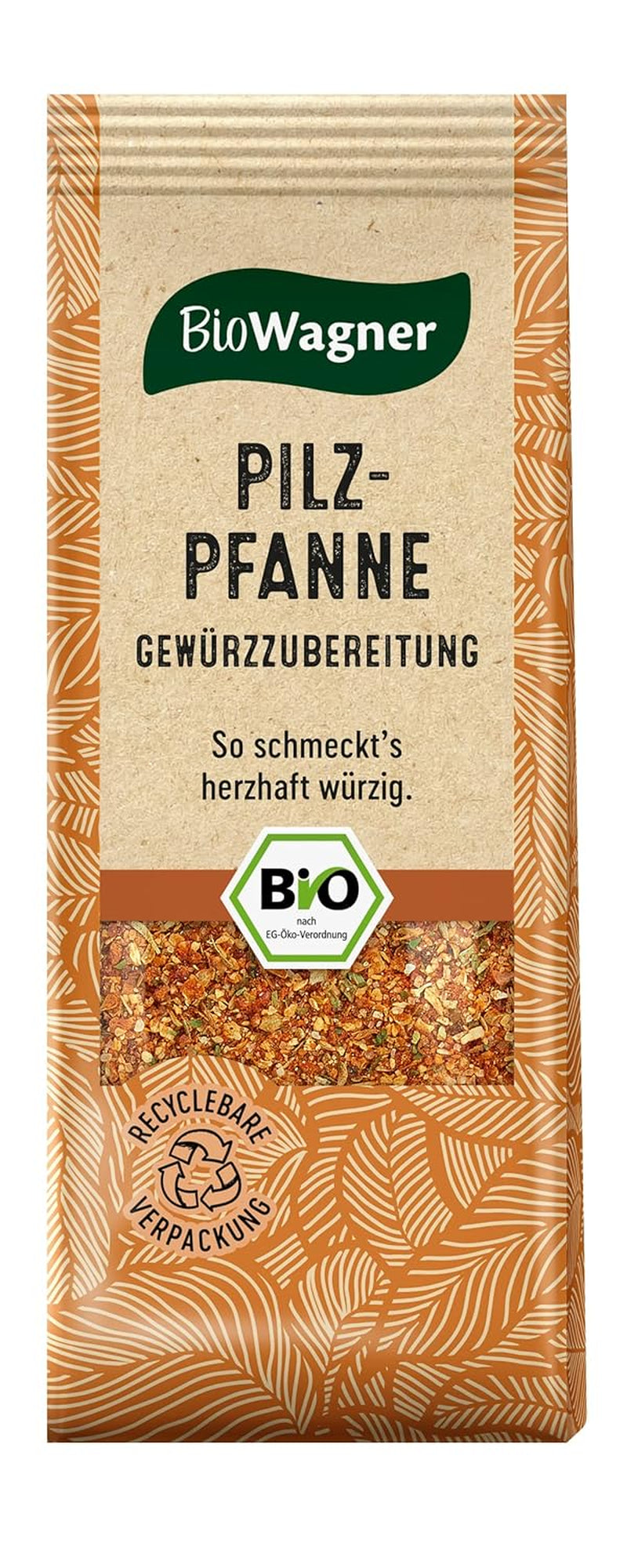 BioWagner - Bio Pilzpfanne Gewürzzubereitung | intensiv-pikanter Geschmack | naturbelassene Bio-Zutaten | recyclebare Verpackung | 60 g