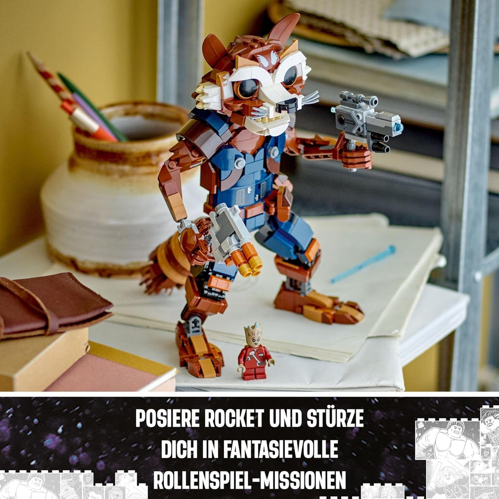 LEGO Marvel Rocket & Baby Groot, jucărie construibilă de supererou pentru copii din Gardienii Galaxiei de la Marvel Studios, figură pentru jocuri de rol, cadou pentru băieți și fete de la 10 ani 76282 Seturi de constructie Besuche den LEGO-Store