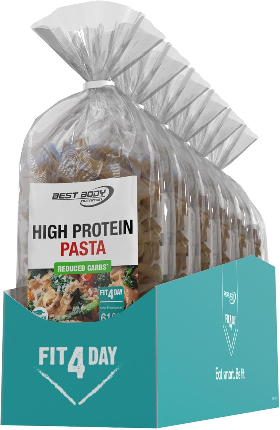 Paste proteice Best Body Nutrition 6 x 200g – Fit4Day Tagliatelle bogate în proteine – 61% proteine, conținut scăzut de carbohidrați, vegane și fără lactoză, fără soia – Proteine din mazăre de înaltă calitate – pentru diete sărace în carbohidrați