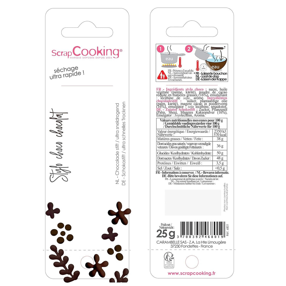Scrapcooking - Pix Ciocolată Maro - Zahăr Scris Ciocolată 25 g - Pix Zahăr Decorativ Comestibil - Scriere și Desen - Etichetare Fondant, Glazură, Prăjituri - 6801