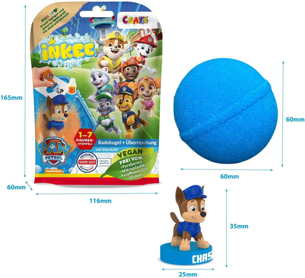 INKEE SURPRISE PAW PATROL, Bomba de baie pentru copii cu surpriză, aromă de gumă de cola, efect de spumă, 80 grame Duș și baie Naty Shop