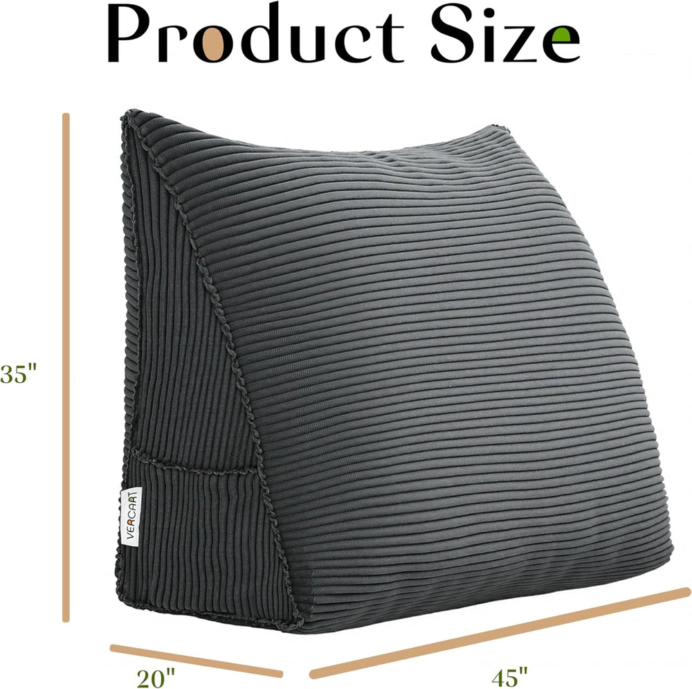 Pernă Johnear cu pană, pernă de citit pentru pat și canapea, pernă pentru spătar, pernă pentru tăblie, pernă lombară triunghiulară mare (gri, 45 cm)