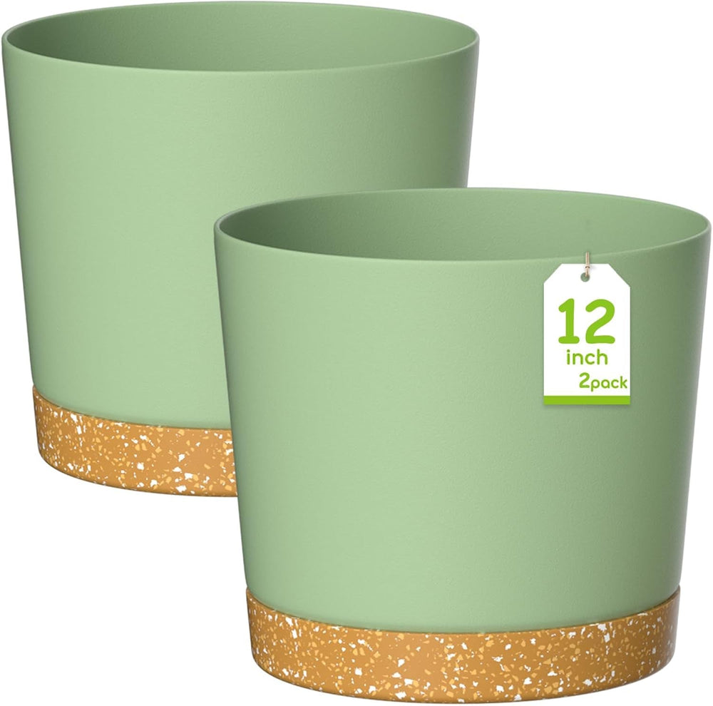 Ghiveci de flori ZMTECH cu diametrul de 25 cm pentru plante de apartament, ghivece de flori din plastic cu farfurie și găuri de drenaj, ghivece rotunde pentru plante de interior și exterior (set de 2, alb)