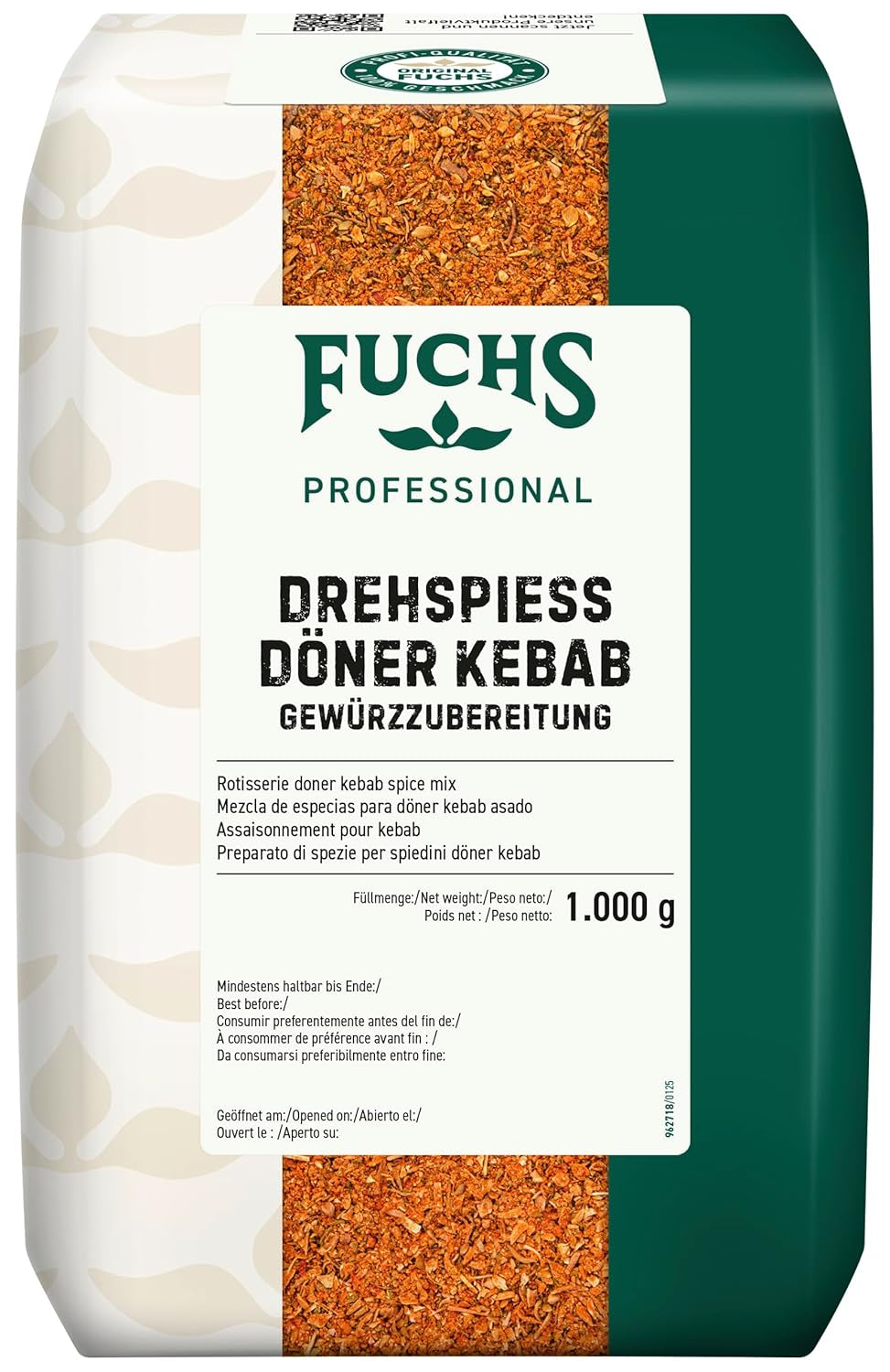 Fuchs Professional - Drehspiess Döner Kebab Gewürzzubereitung | Gewürz für den typischen-Döner Geschmack | Profi-Qualität für Großverbraucher und Gastronomie | 1 kg im recyclebaren Beutel