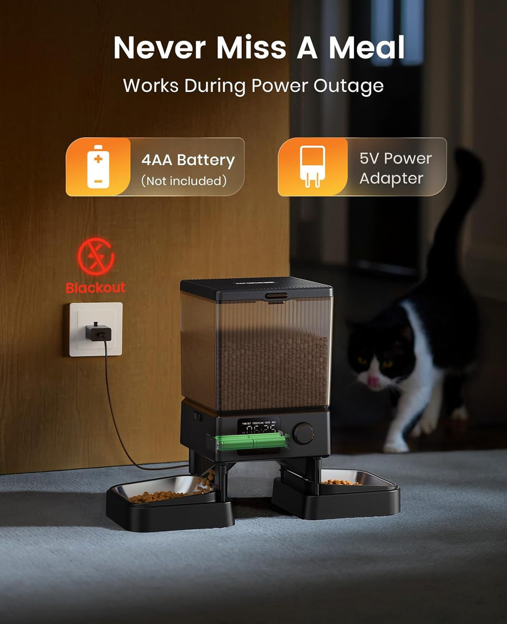 Hrănitor automat pentru pisici oneisall 5L cu 2 boluri, dozator de hrană pentru pisici cu un singur buton, ușor de utilizat, hrănitor pentru pisici/câini, cu bol din oțel inoxidabil, înregistrator vocal, pentru animale de companie mici/medii
