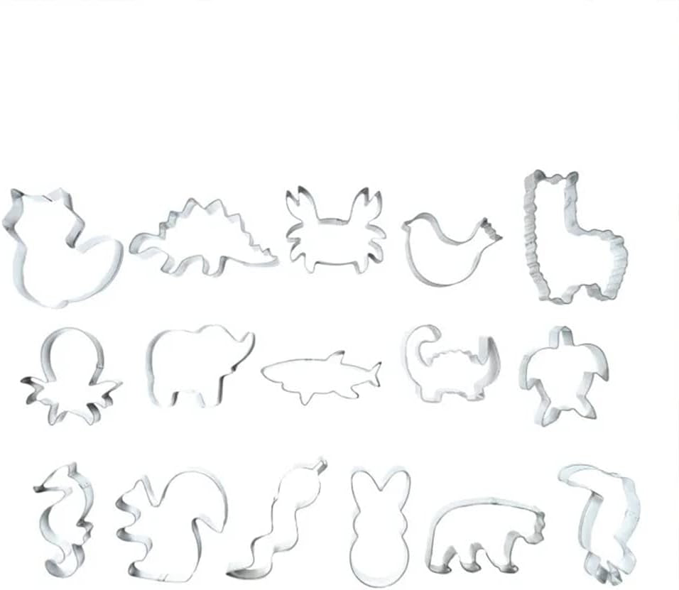 ScrapCooking - Set de 16 forme de biscuiți cu animale - Forme de biscuiți - 16 piese - Lamă, Vulpe, Veveriță, Elefant, Broască țestoasă, Urs, Dinozaur - Forme de copt din oțel inoxidabil - 2028