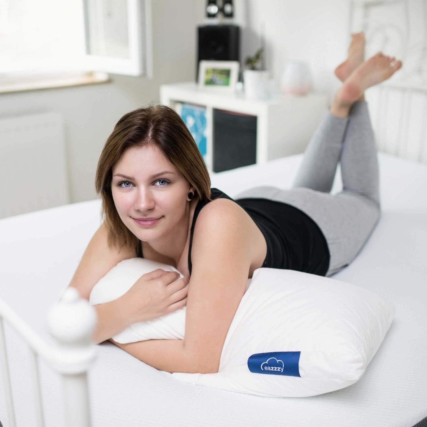 Pernă Genius, bumbac, eazzzy 40x80 cm - pernă ortopedică pentru somn odihnitor, fabricată din fibră de lapte cu aloe vera - potrivită pentru persoanele alergice, cu susținere, pernă de susținere a gâtului certificată Oeko-TEX, albă, A19202