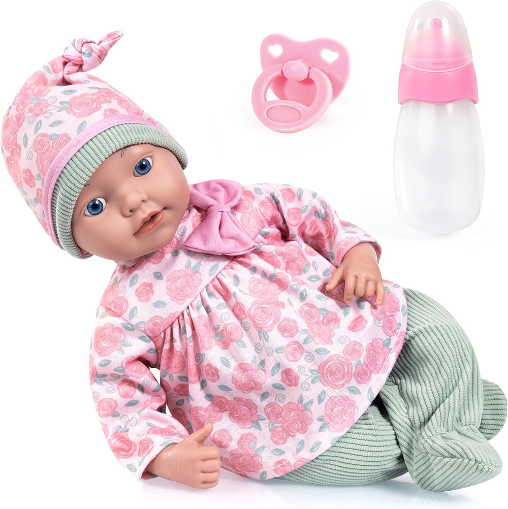 Bayer Design 93827AE Reborn Babypuppe, lebensecht, realistisch, Schnuller, Flasche, 38 cm, Weiß, Rosa