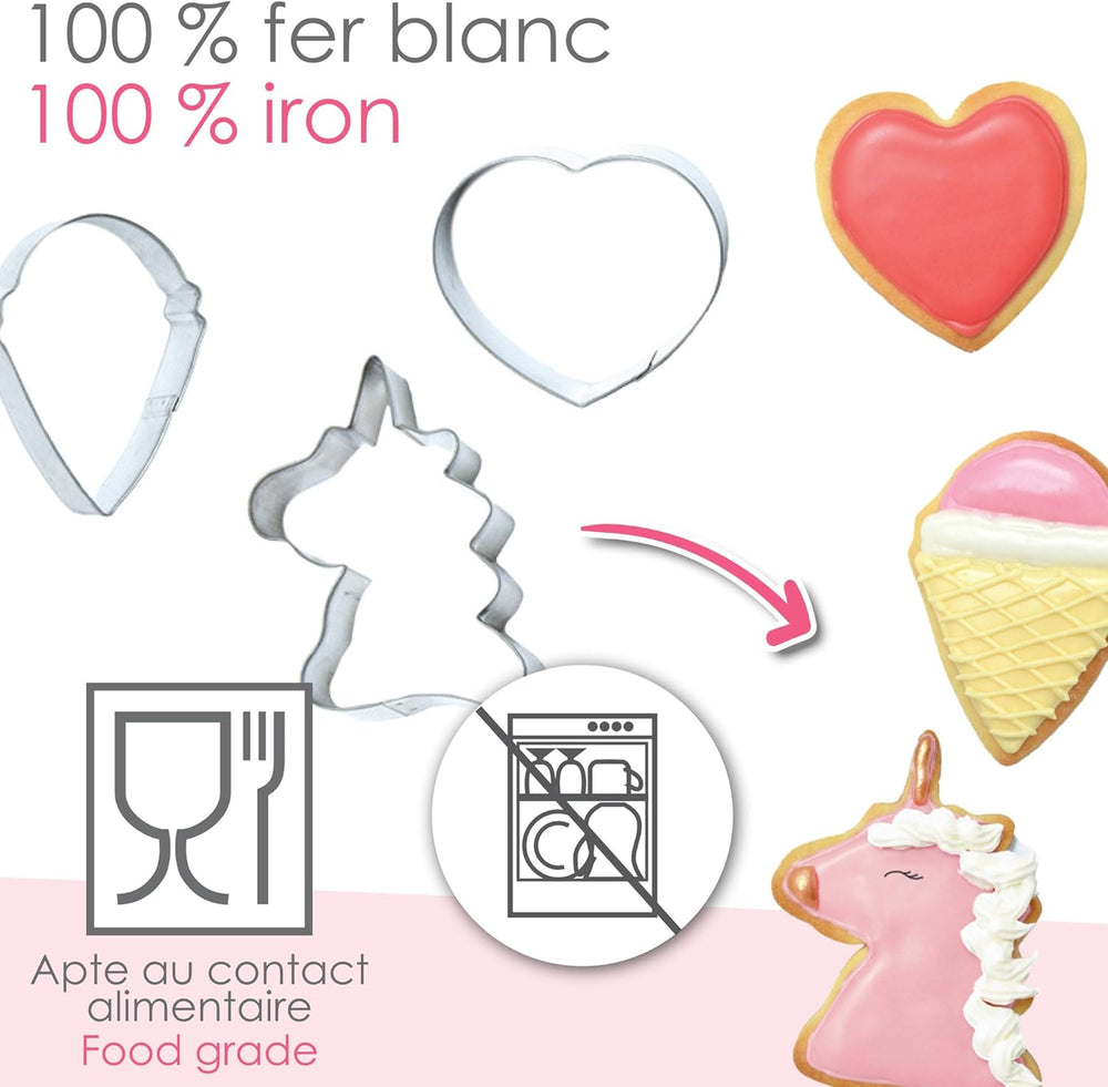 ScrapCooking - Set de 16 forme de biscuiți Unicorn - Forme de biscuiți - 16 piese - Curcubeu, Zână, Sirenă, Coroană, Floare - Formă de copt - Forme de biscuiți din oțel inoxidabil - 2027
