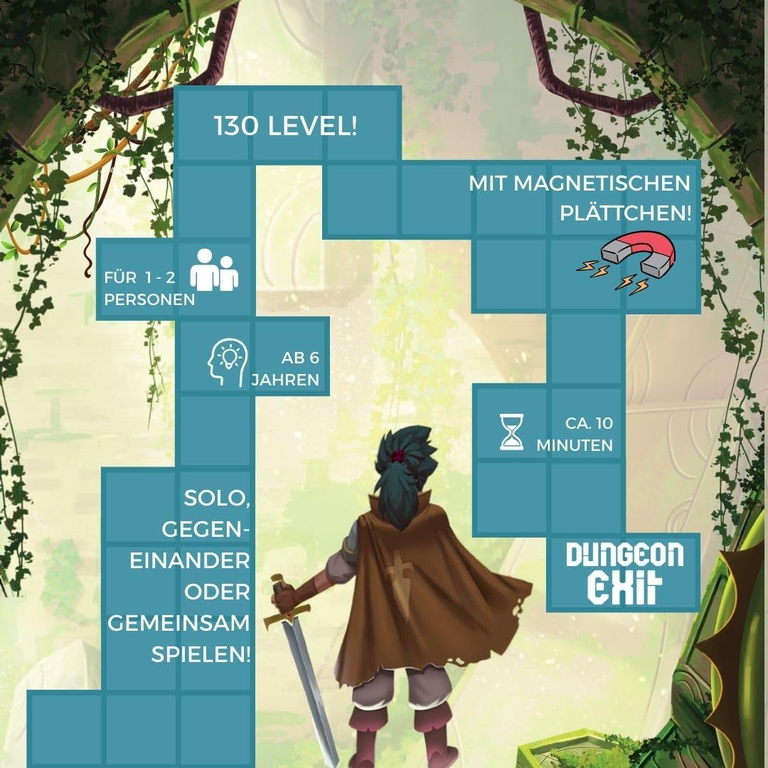 Ieșire din temniță, cu plăci magnetice, Aventură captivantă în temniță, joc de așezare a plăcilor cu provocări crescânde, Pentru 1-2 jucători cu vârsta de 6 ani și peste