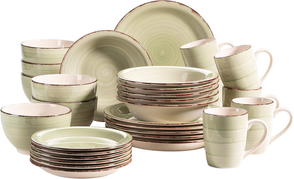 MÄSER 931612 Bel Tempo II 30-Teiliges Vintage Geschirr Set Für 6 Personen, Handbemaltes Keramik Kombiservice in Blau, Steingut, Rauchblau Seturi vesela masa Naty Shop Grün