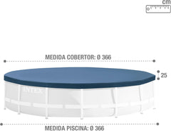 Prelată rotundă pentru piscină Intex 28031 - Prelată pentru piscină - Ø 366 cm - Pentru piscine cu cadru metalic și prismatic, Albastru închis
