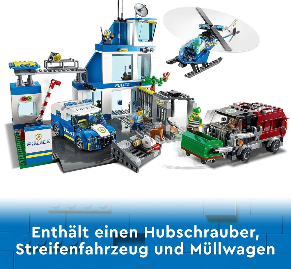LEGO 60316 City Polizeistation mit Polizeiauto, Müllauto und Hubschrauber, Gebäude zum Bauen mit 3 Figuren, Polizei-Spielzeug für Jungen und Mädchen ab 6 Jahren, Geschenk für Kinder