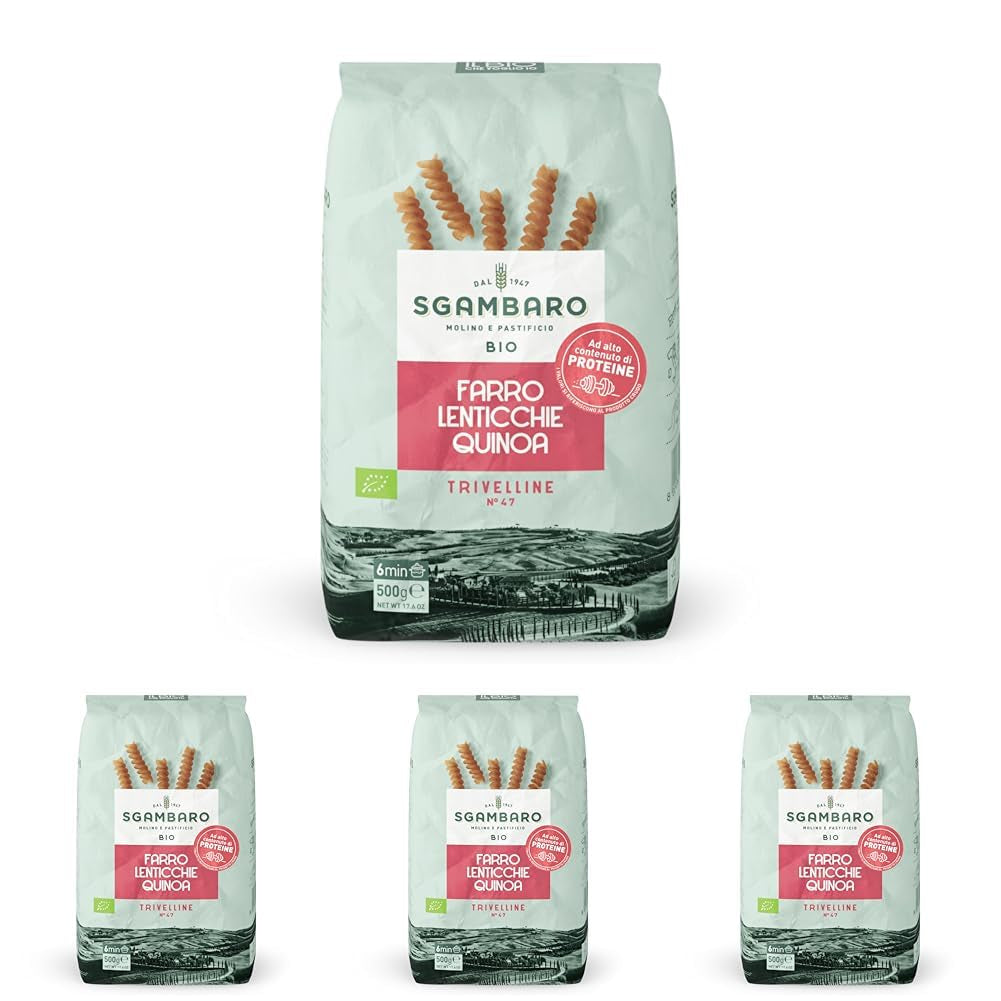 Paste organice Trivelline N.47 - 500g cu făină de spelta, făină de linte și făină de quinoa – Bogate în proteine, sursă de fibre și proteine