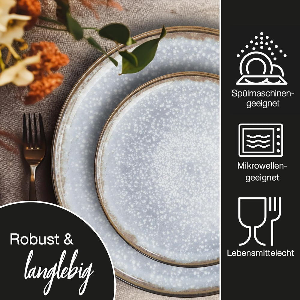 Set de veselă din porțelan Moritz & Moritz BLOSSOM pentru 6 persoane, 18 piese - Veselă modernă cu design jucăuș - Serviciu de cafea ușor de întreținut cu farfurii și boluri - Serviciu combinat