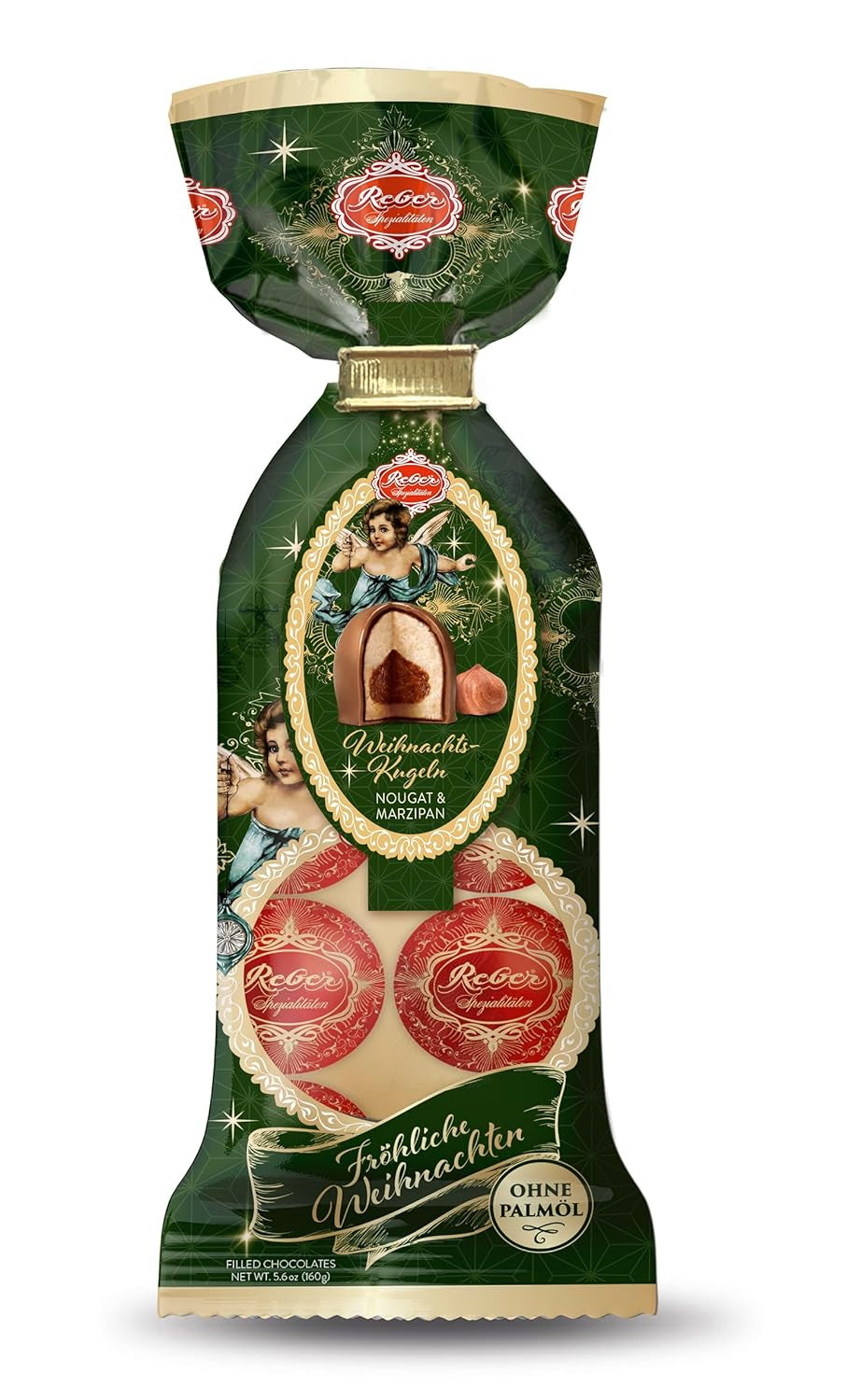 Bile Reber Mozart cu ciocolată neagră, pachet de 6 cu marțipan și nuga, vegane - 1 x 120 g