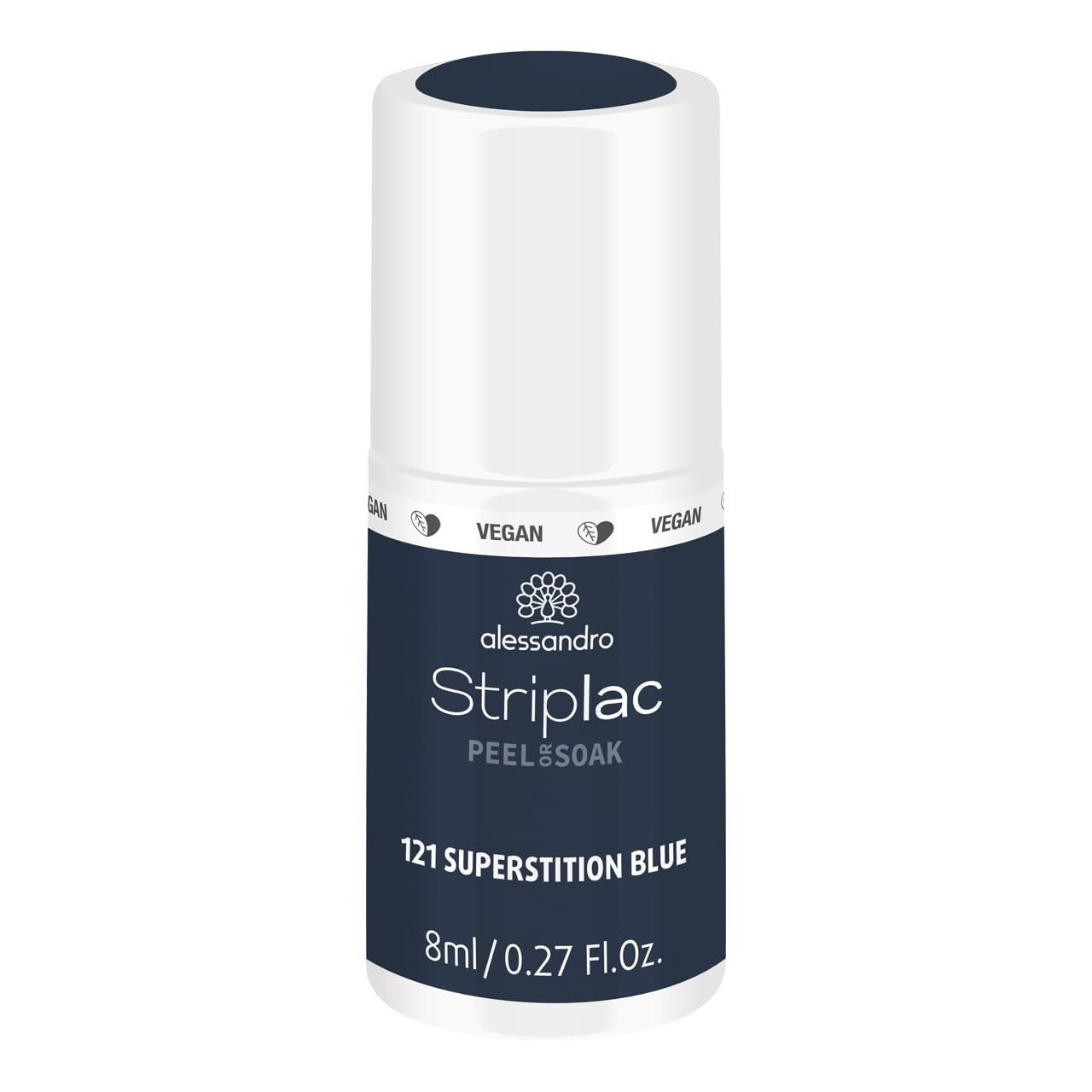 Oja UV alessandro Striplac Midnight Black – Delicată și de lungă durată – Îndepărtare ușoară datorită tehnologiei de îndepărtare peel-off – Vegană și cruelty-free – 8 ml