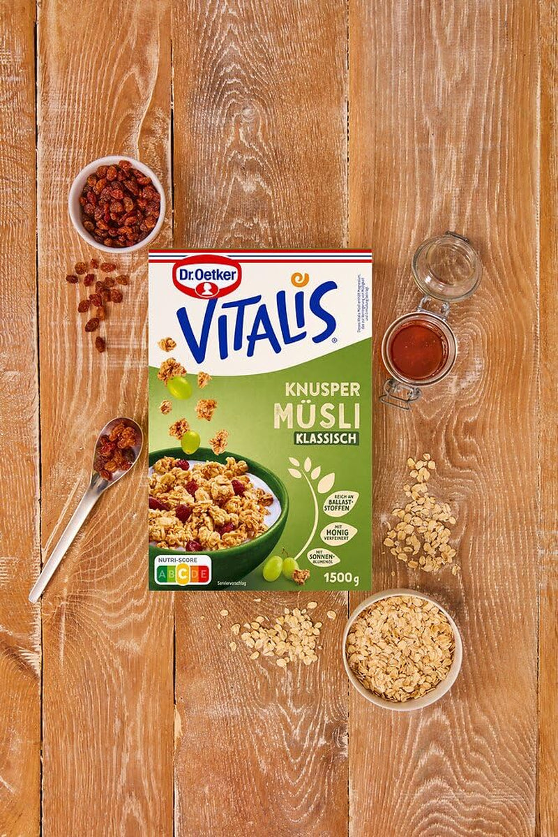 Dr. Oetker Vitalis muesli crocant clasic: pachet mare de muesli crocant pentru micul dejun cu stafide, pachet de 1, 1,5 kg