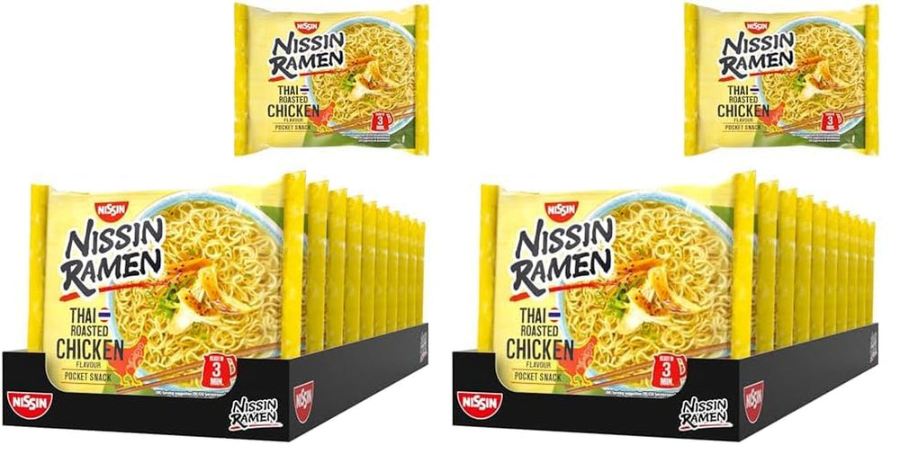 Nissin Ramen - Pui la cuptor thailandez, pachet de 10, tăiței instant în stil asiatic, preparați după o rețetă thailandeză, rapid și ușor de preparat, mâncare asiatică (10 x 65 g)