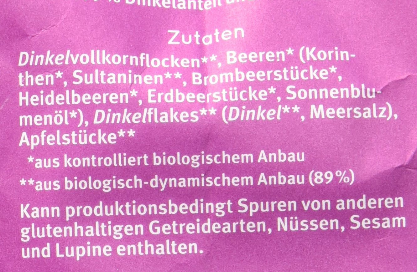 Muesli cu aromă de fructe de pădure din spelta Hof, neîndulcit, 425 g