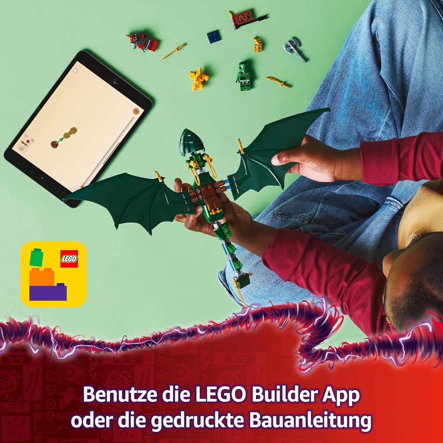LEGO NINJAGO Lloyds grüner Walddrache - Spielzeug Drache mit 2 Minifiguren - Drachenfigur mit beweglichem Schwanz, Hals, Beine & Flügel - Geschenkidee für Jungen und Mädchen ab 6 Jahren 71829