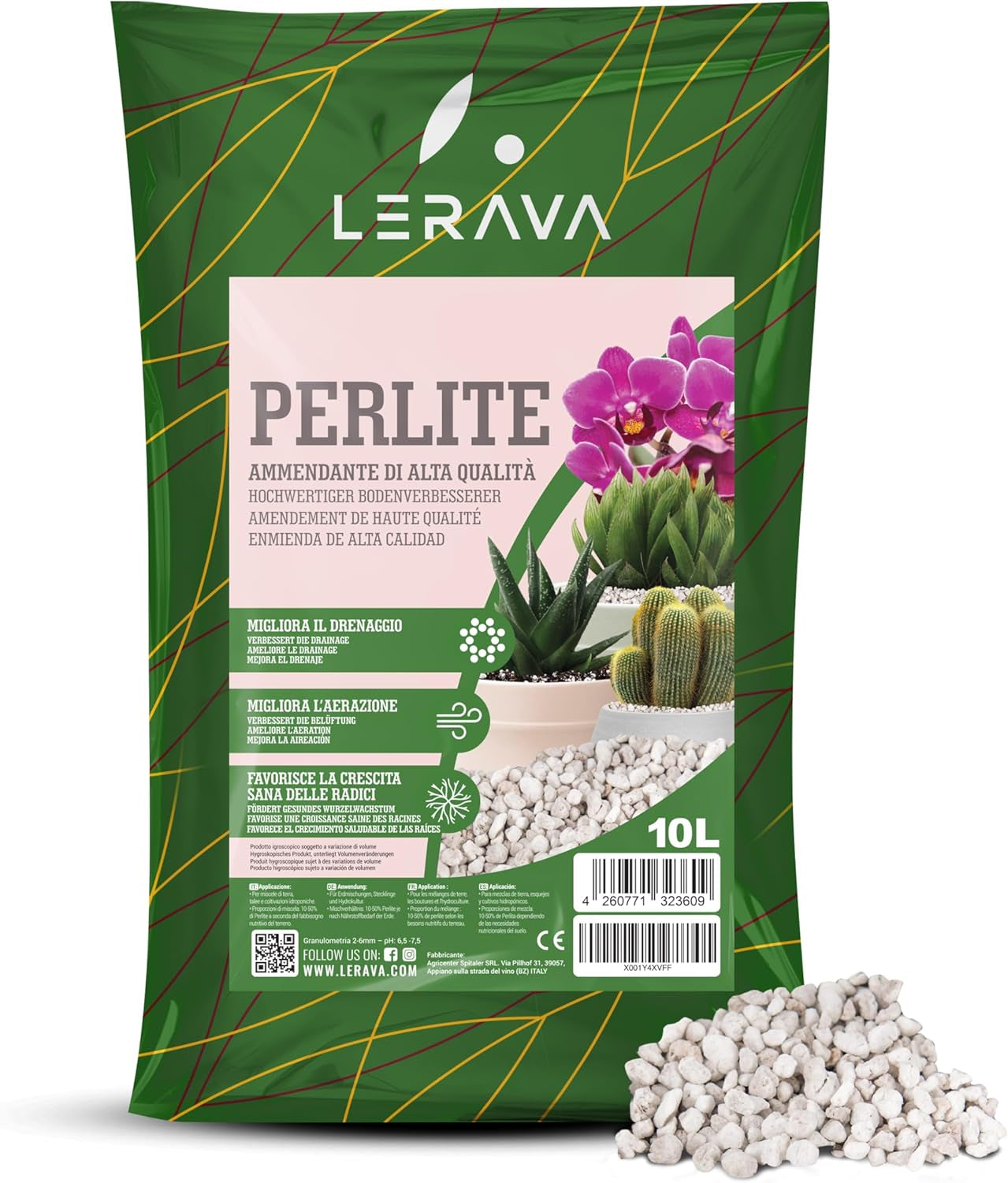 LERAVA® Perlit pentru plante (5L) – Perlit cu granulație grosieră pentru îmbunătățirea solului – Asigură drenaj și aerare optime – Aditiv natural pentru sol și hidroponie – Granule pentru plante