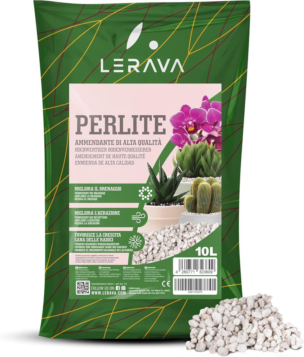 LERAVA® Perlit pentru plante (5L) – Perlit cu granulație grosieră pentru îmbunătățirea solului – Asigură drenaj și aerare optime – Aditiv natural pentru sol și hidroponie – Granule pentru plante