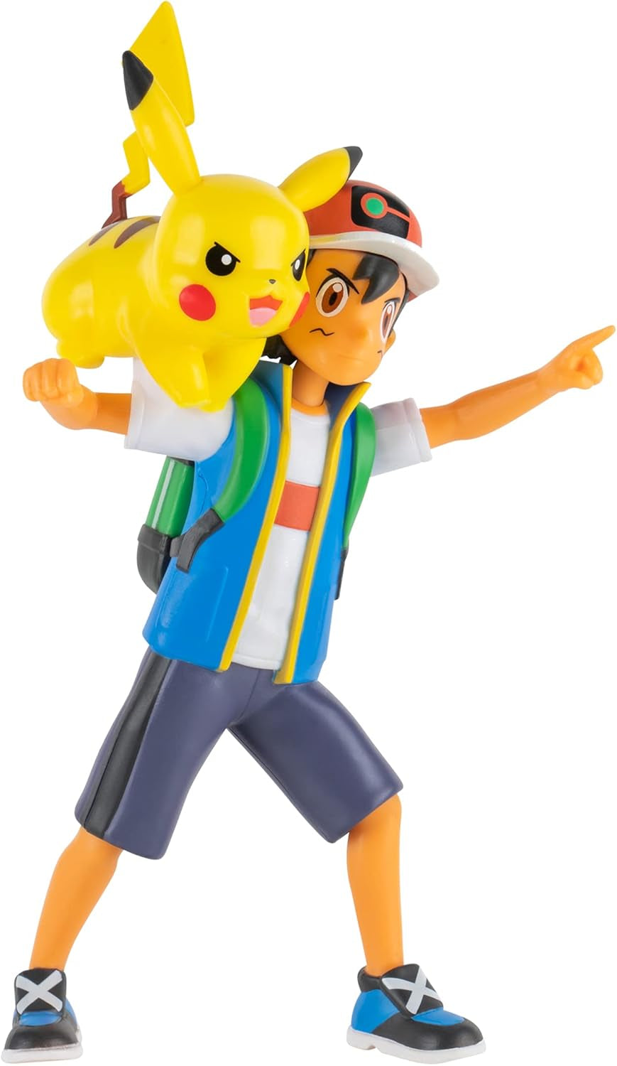 Pokémon PKW2473 - Battle Feature Figure - Ash & Pikachu, figuri mobile oficiale, 11,5 cm Ash și 5 cm Pikachu Action figures Naty Shop